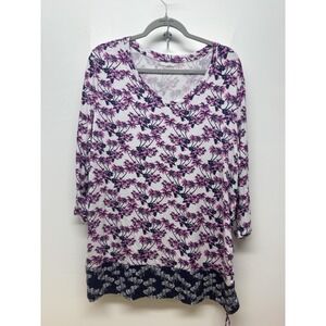 Casey Key Large 3/4 Sleeve Tunic Top Side Ruching Colorful, New‎ Floral #47